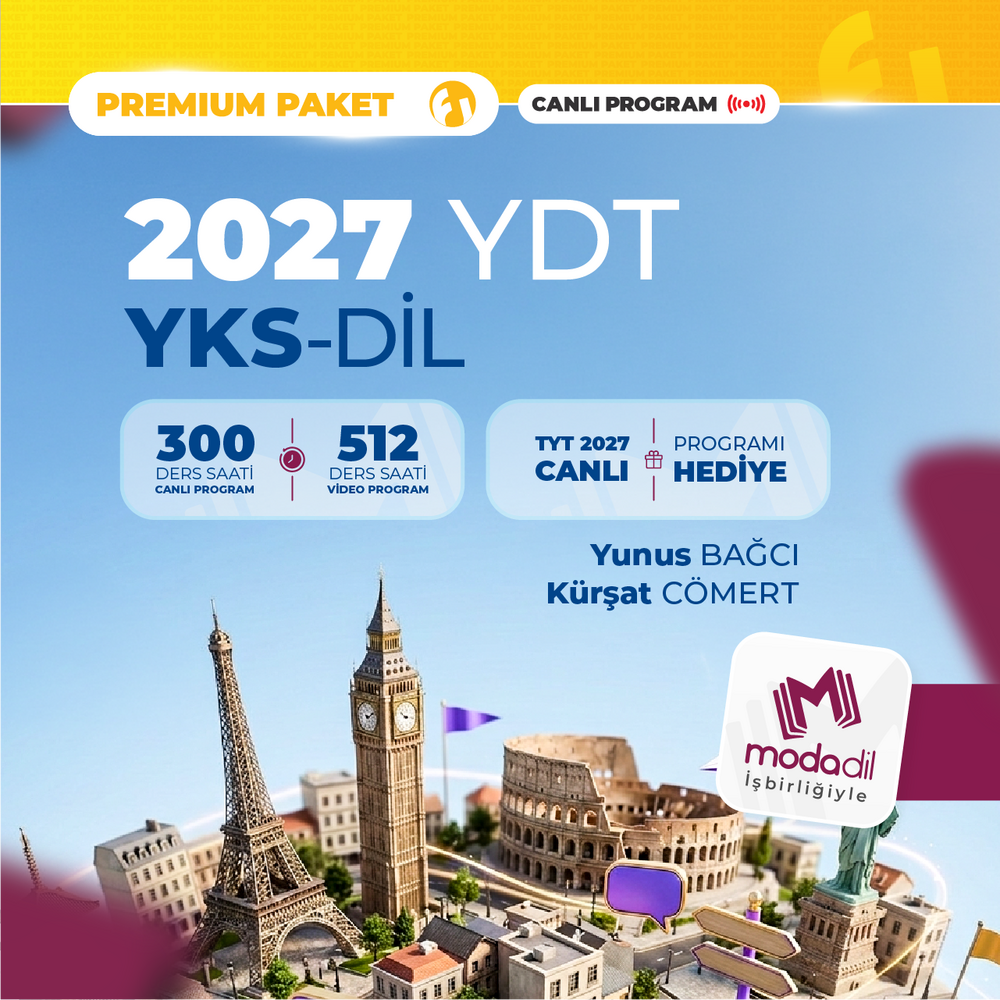 Yabancı Dil Testi YDT (YKS Dil) 2027 + TYT 2027 Premium Paket | Canlı Program